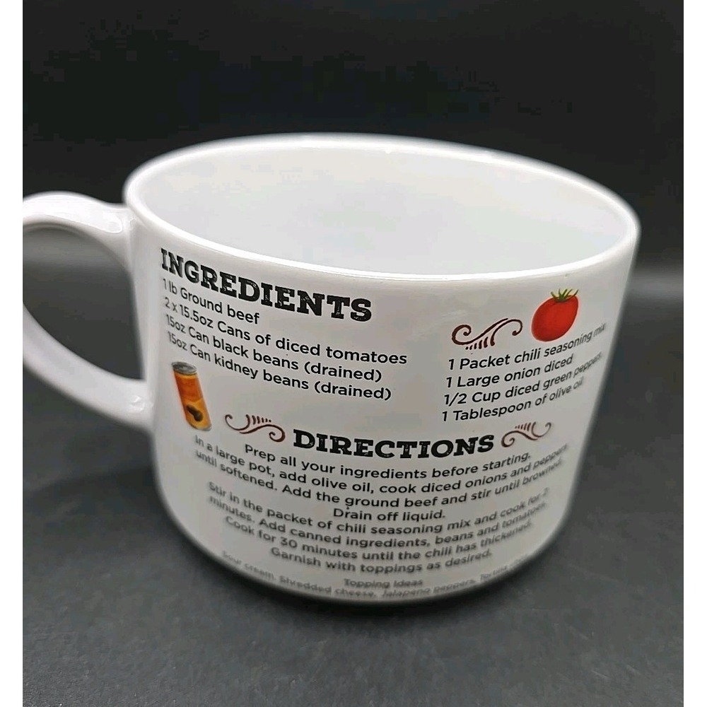 Homestyle Beef Chili BOWL/MUG WITH RECIPE 24 Ounce, NEW - Picture 2 of 4